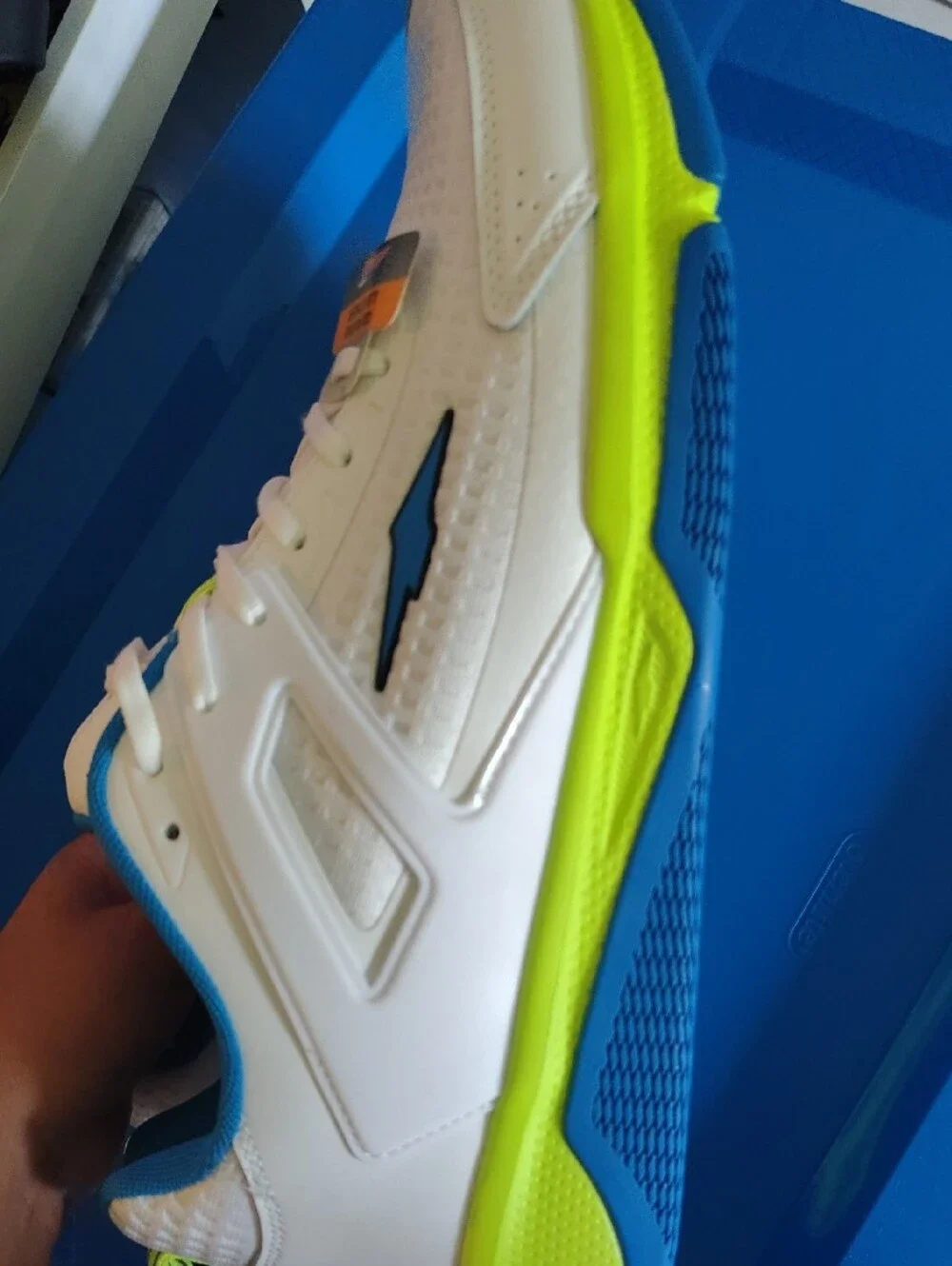 Avia White Sneakers with Blue Lining and Neon Lime Details